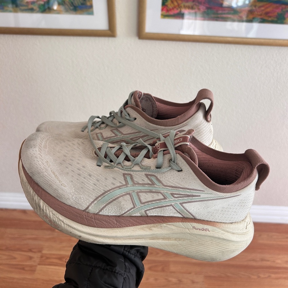 Asics Cream and Brown Athletic Sneakers